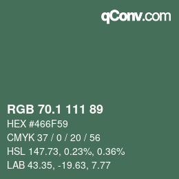 カラーコード: RGB 70.1 111 89 | qconv.com