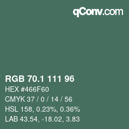 カラーコード: RGB 70.1 111 96 | qconv.com