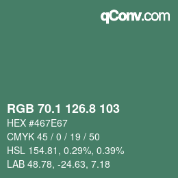 カラーコード: RGB 70.1 126.8 103 | qconv.com
