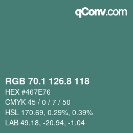 カラーコード: RGB 70.1 126.8 118 | qconv.com
