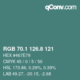 Color code: RGB 70.1 126.8 121 | qconv.com