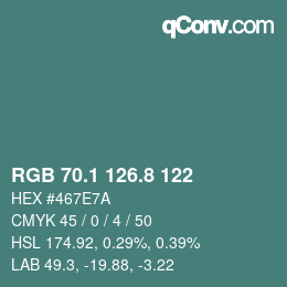 Color code: RGB 70.1 126.8 122 | qconv.com