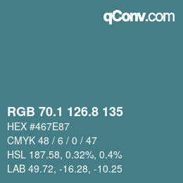 カラーコード: RGB 70.1 126.8 135 | qconv.com