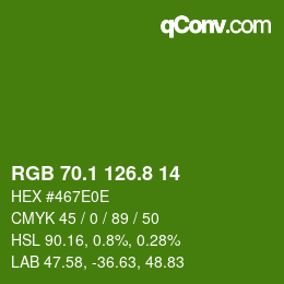 カラーコード: RGB 70.1 126.8 14 | qconv.com