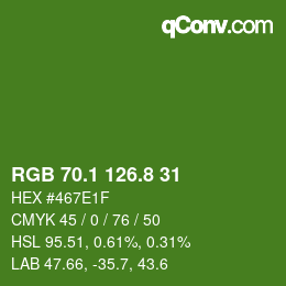 カラーコード: RGB 70.1 126.8 31 | qconv.com