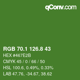 カラーコード: RGB 70.1 126.8 43 | qconv.com
