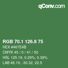カラーコード: RGB 70.1 126.8 75 | qconv.com