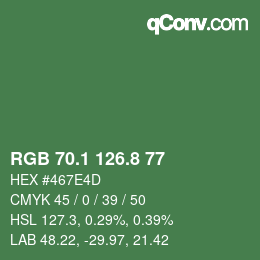 カラーコード: RGB 70.1 126.8 77 | qconv.com
