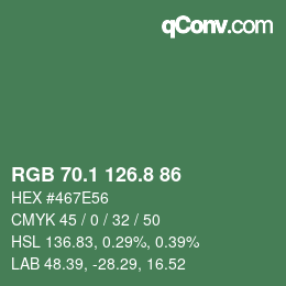 カラーコード: RGB 70.1 126.8 86 | qconv.com