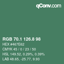 カラーコード: RGB 70.1 126.8 98 | qconv.com