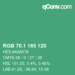 カラーコード: RGB 70.1 165 120 | qconv.com