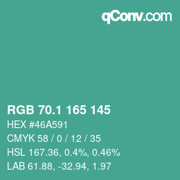 カラーコード: RGB 70.1 165 145 | qconv.com
