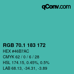 カラーコード: RGB 70.1 183 172 | qconv.com