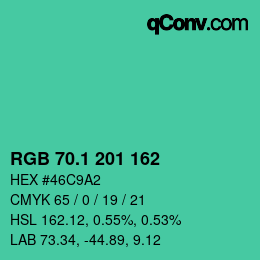 カラーコード: RGB 70.1 201 162 | qconv.com