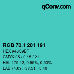 カラーコード: RGB 70.1 201 191 | qconv.com