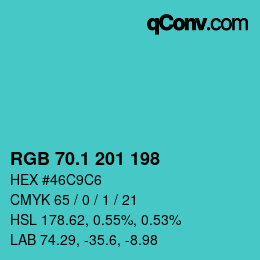 Color code: RGB 70.1 201 198 | qconv.com