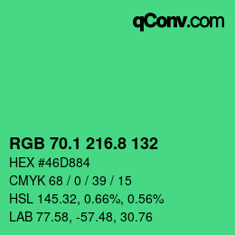 カラーコード: RGB 70.1 216.8 132 | qconv.com