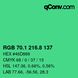 カラーコード: RGB 70.1 216.8 137 | qconv.com