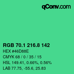 カラーコード: RGB 70.1 216.8 142 | qconv.com