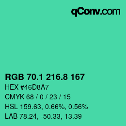 カラーコード: RGB 70.1 216.8 167 | qconv.com