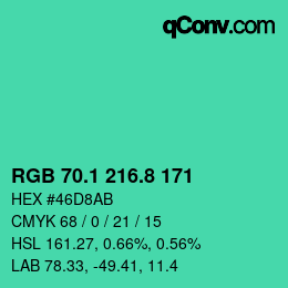 カラーコード: RGB 70.1 216.8 171 | qconv.com
