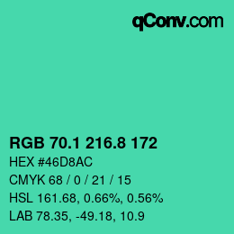 カラーコード: RGB 70.1 216.8 172 | qconv.com