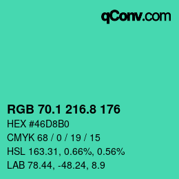 カラーコード: RGB 70.1 216.8 176 | qconv.com