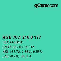 カラーコード: RGB 70.1 216.8 177 | qconv.com