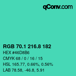 カラーコード: RGB 70.1 216.8 182 | qconv.com