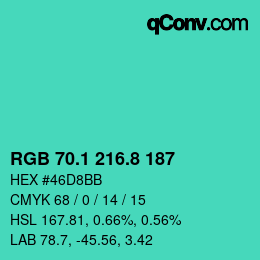 カラーコード: RGB 70.1 216.8 187 | qconv.com