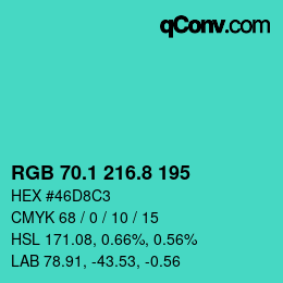 カラーコード: RGB 70.1 216.8 195 | qconv.com