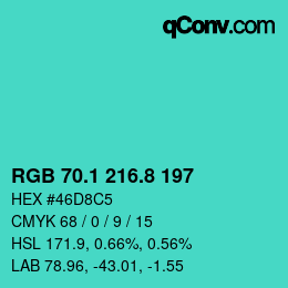 カラーコード: RGB 70.1 216.8 197 | qconv.com