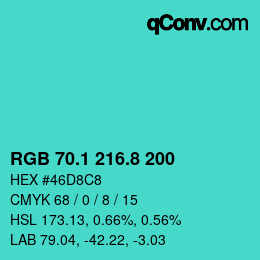 カラーコード: RGB 70.1 216.8 200 | qconv.com