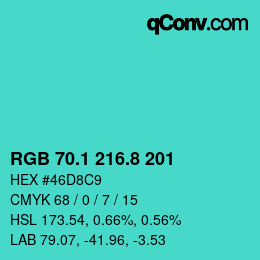 カラーコード: RGB 70.1 216.8 201 | qconv.com