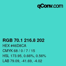 カラーコード: RGB 70.1 216.8 202 | qconv.com