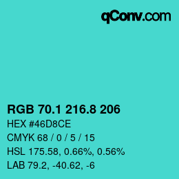 カラーコード: RGB 70.1 216.8 206 | qconv.com