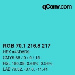 Color code: RGB 70.1 216.8 217 | qconv.com