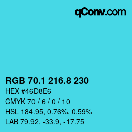 カラーコード: RGB 70.1 216.8 230 | qconv.com