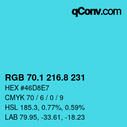 カラーコード: RGB 70.1 216.8 231 | qconv.com