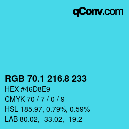 カラーコード: RGB 70.1 216.8 233 | qconv.com