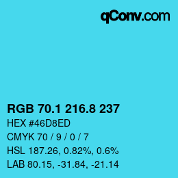 カラーコード: RGB 70.1 216.8 237 | qconv.com