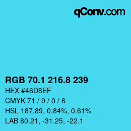 カラーコード: RGB 70.1 216.8 239 | qconv.com