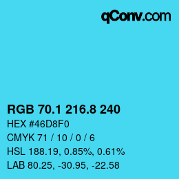 カラーコード: RGB 70.1 216.8 240 | qconv.com