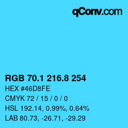 カラーコード: RGB 70.1 216.8 254 | qconv.com