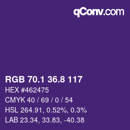 カラーコード: RGB 70.1 36.8 117 | qconv.com