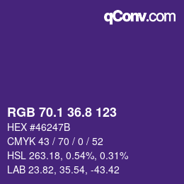 カラーコード: RGB 70.1 36.8 123 | qconv.com