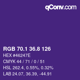 カラーコード: RGB 70.1 36.8 126 | qconv.com