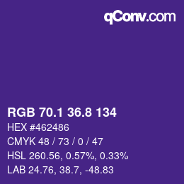 カラーコード: RGB 70.1 36.8 134 | qconv.com