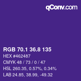 カラーコード: RGB 70.1 36.8 135 | qconv.com