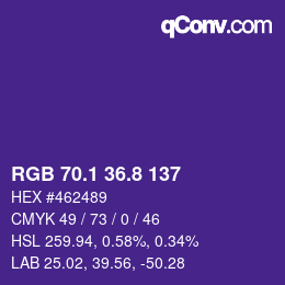 カラーコード: RGB 70.1 36.8 137 | qconv.com